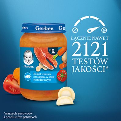 Gerber Obiadek bukiet warzyw z ososiem w sosie pomidorowym dla niemowlt po 6 miesicu 190 g