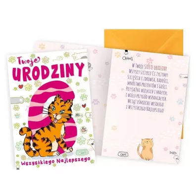 Kukartka Karnet B6 Urodziny 6 Kotek