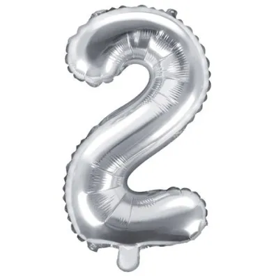 PartyDeco Balon foliowy Cyfra "2", 35cm, srebrny