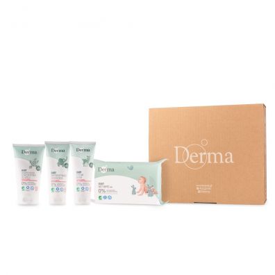 Derma Eco Baby zestaw maść łagodząca + krem pielęgnacyjny + szampon/mydło do kąpieli + chusteczki nawilżane 2 x 100 ml + 150 ml + 64 szt.