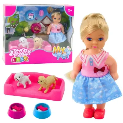 Laleczka z dwoma pieskami LeanToys