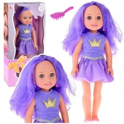 Lalka w sukience z koron� d�ugie w�osy fiolet 38cm LeanToys