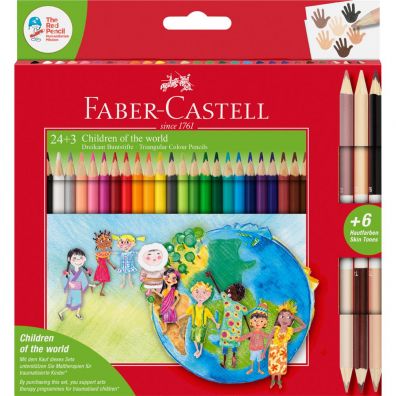 Faber-Castell Kredki owkowe trjktne Children Of The World + 3 kredki dwustronne 12 kolorw