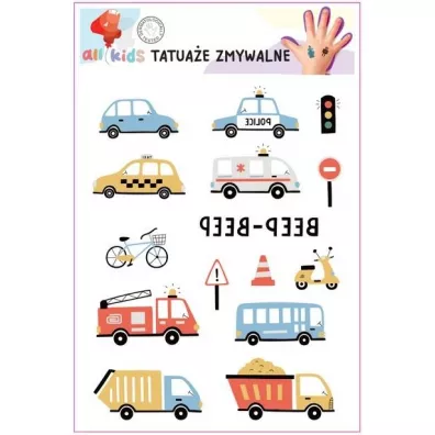 Tatua�e zmywalne dla dzieci Auta All4Kids