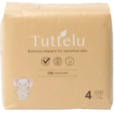 Tuttelu Bambusowe pieluszki jednorazowe, rozmiar 4 (7-11 kg) 24 szt.