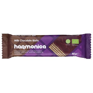 Harmonica Wafelek z kremem mleczno - kakaowym w polewie z mlecznej czekolady z probiotykami 40 g Bio