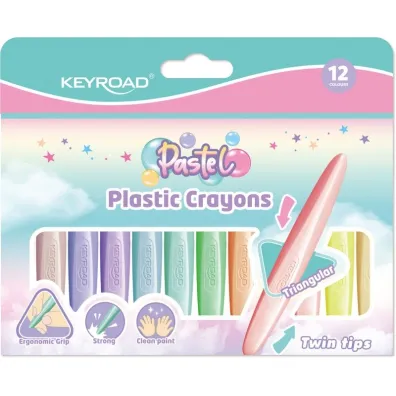 Kredki �wiecowe KEYROAD pastelowe dwustronne plastikowe 12 kolor�w