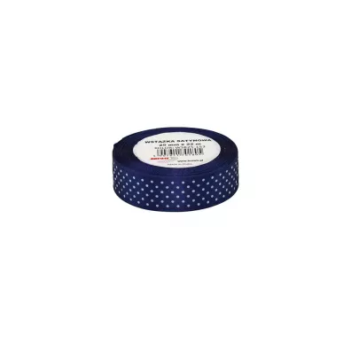 Wst��ka satynowa w kropki granatowa 25mm x 22m