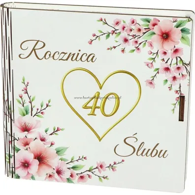 Pude�ko drewniane z ksi��eczk� 40 rocznica �lubu (15x15x2cm)