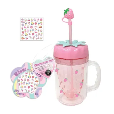 Pecoware Kubek ze s�omk� i naklejkami truskawka