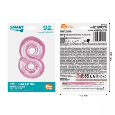 Godan Balon foliowy cyfra 8 jasnorowa Smart 92cm
