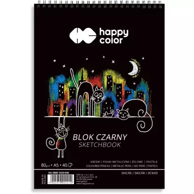 Happy Color Blok czarny na spirali KOTY, A5, 80g, 40 arkuszy
