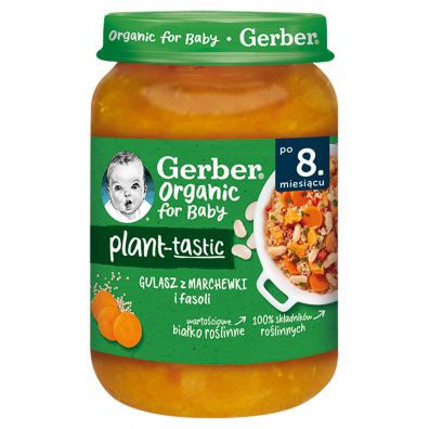 Gerber Organic Plant-tastic Obiadek gulasz z marchewki i fasoli dla niemowlt po 8 miesicu 190 g Bio