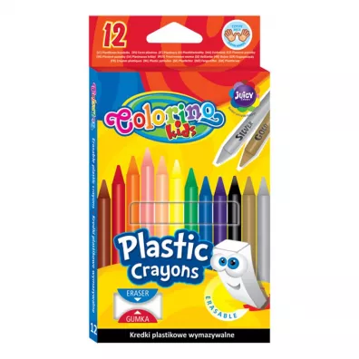 Patio Kredki �wiecowe okr�g�e plastikowe wymazywalne Colorino Kids z gumk� 12 szt.