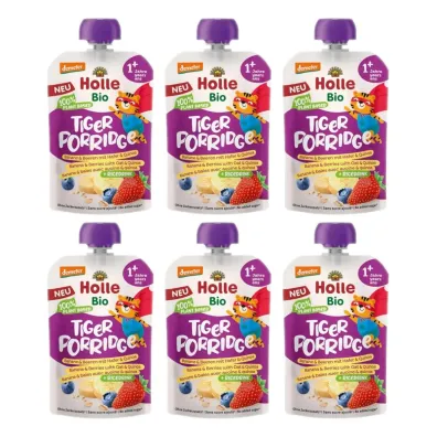 Holle Mus owsiankowy Tygrysek (ry� - banan - owoce jagodowe - quinoa) od 1 roku Demeter Zestaw 6 x 110 ml Bio