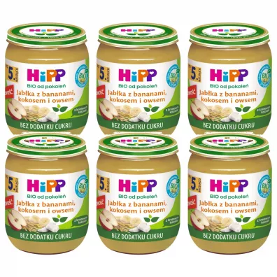 Hipp Jabka z bananami kokosem i owsem po 5. miesicu zestaw 6 x 160 g Bio