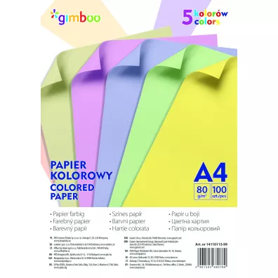 Gimboo Papier kolorowy A4 5 kolor�w pastelowych 80 g/m2 100 kartek