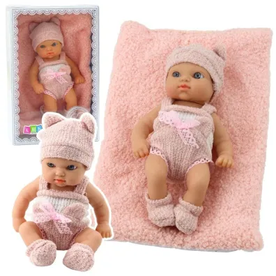 Lalka bobas z kocykiem bia�o-r�owe ubranko 18cm LeanToys