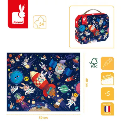 Puzzle 54 el. Rakieta kosmiczna w walizce Janod