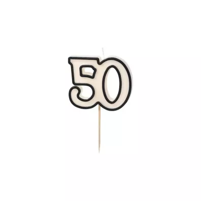 PartyDeco �wieczka urodzinowa 50 bia�o-czarny 5.5cm