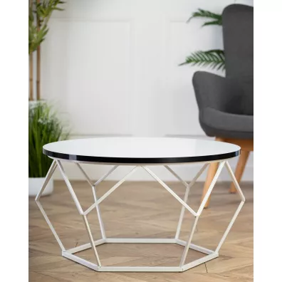 Stolik Diamond 70 cm biay blat z czarnym rantem i biay stela