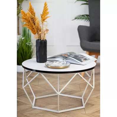 Stolik Diamond 70 cm biay blat z czarnym rantem i biay stela