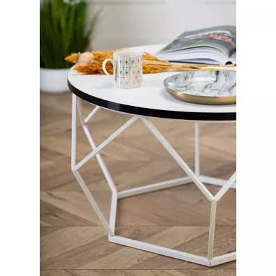 Stolik Diamond 70 cm biay blat z czarnym rantem i biay stela