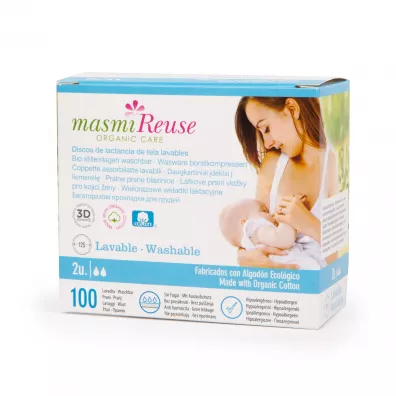 Masmi Wkadki laktacyjne wielorazowe ze 100% certyfikowanej baweny organicznej 2 szt.