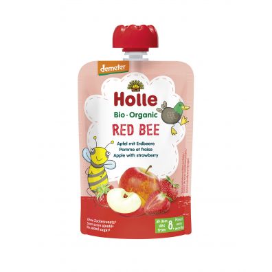 Holle Mus Czerwona pszczółka Jabłko z truskawką od 8 miesiąca 100 g Bio