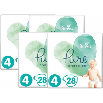 Pampers Pure Protection Pieluchy Maxi 4 (9-14 kg) Zestaw 4 x 28 szt.