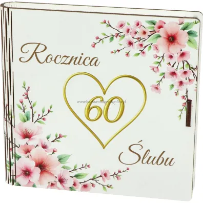 Pude�ko drewniane z ksi��eczk� 60 rocznica �lubu (15x15x2cm)