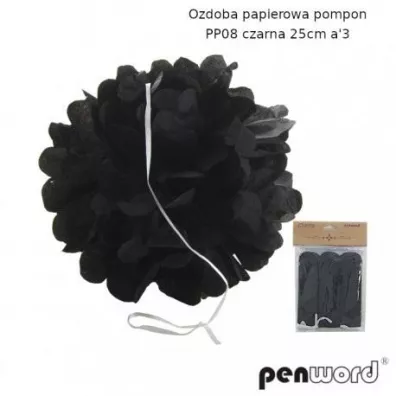 Ozdoba papierowa pompon czarna 25cm