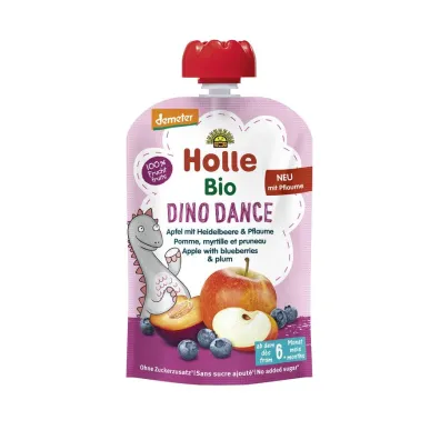 Holle Mus Ta�cz�cy Dinozaur (jab�ko - bor�wka - �liwka) bezglutenowy od 6 miesi�ca Demeter 100 g Bio