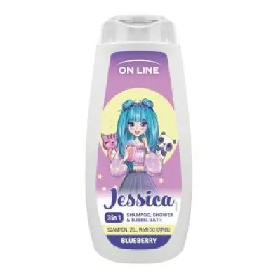 On Line Szampon, �el, p�yn do k�pieli Kids Jessica 3w1 - Blueberry 400 ml