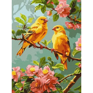 Ideyka Malowanie po numerach - Wiosenne kanarki 30x40cm