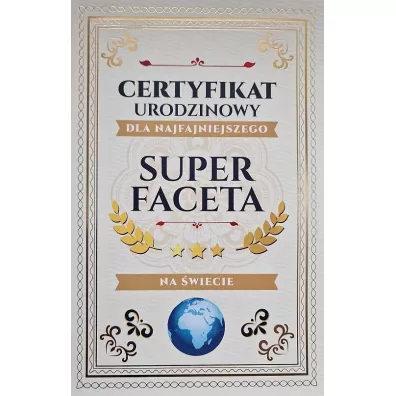 Yeku Karnet Certyfikat Urodzinowy Super Faceta