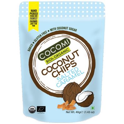 Cocomi Chipsy kokosowe o smaku karmelowym z solą prażone bezglutenowe 40 g Bio