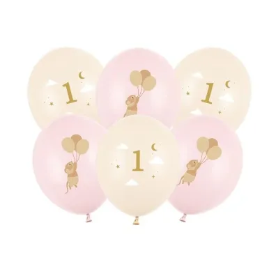PartyDeco Balony 30 Myszki z cyferk� 1 PalePink A6 44289