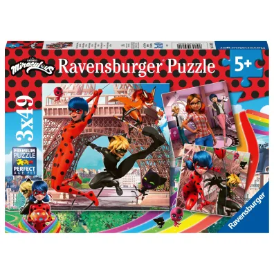 Puzzle 3x49 el. Miraculum. Biedronka i Czarny Kot Ravensburger