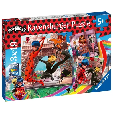 Puzzle 3x49 el. Miraculum. Biedronka i Czarny Kot Ravensburger