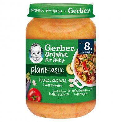 Gerber Organic Plant-tastic Obiadek gulasz z cukini i warzywami dla niemowlt po 8 miesicu 190 g Bio