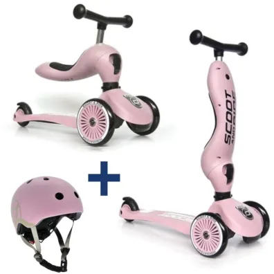 Zestaw Highwaykick 1 2w1 Je�dzik i hulajnoga tr�jko�owa + Kask XXS-S 1-5 lat Rose Scootandride