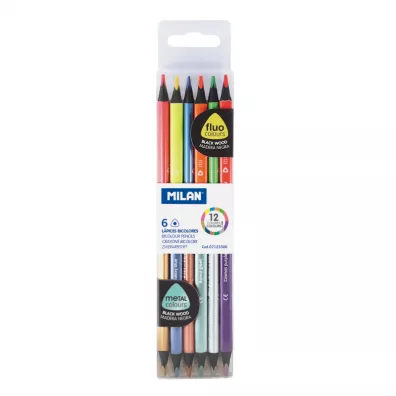 Milan Kredki podw�jne Bicolor Fluo/metalizowane 12 kolor�w 6 szt.