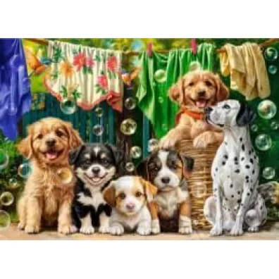 Puzzle 100 el. Puppies, Laundry and Bird Antics Castorland
