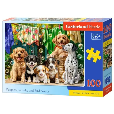 Puzzle 100 el. Puppies, Laundry and Bird Antics Castorland