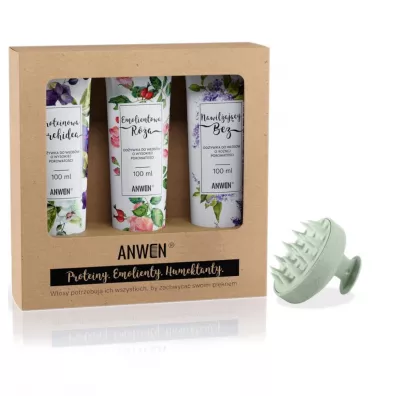 Anwen Zestaw od�ywek do w�os�w o wysokiej porowato�ci + Mohani Szczotka do mycia w�os�w i masa�u g�owy 3 x 100 ml