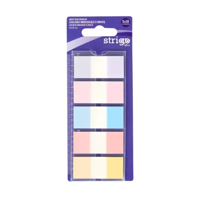 Strigo Zak�adki indeksuj�ce z linijk� 45x20mm 5 kolor�w 100 kartek