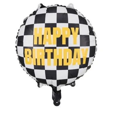 PartyDeco Balon foliowy Szachownica Happy Birthday 45cm