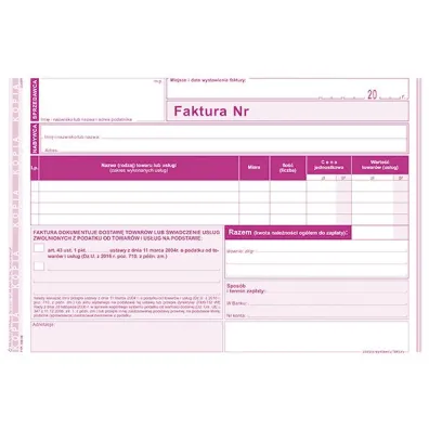 Michalczyk i Prokop Druk Faktura Czynno�ci Zwolnione z podatku A5