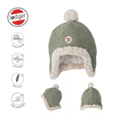 Lodger Dwuwarstwowa zimowa czapeczka z polaru szawiowa Fleece Elm 6-12 mies.
